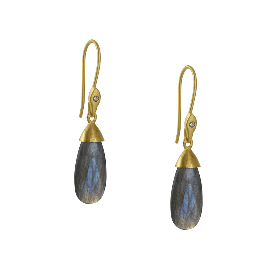 Manjusha - Long Labradorite Capped Drop Earrings