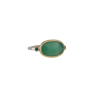 Emily Amey - Rose cut Chrysoprase Ring with Emeralds