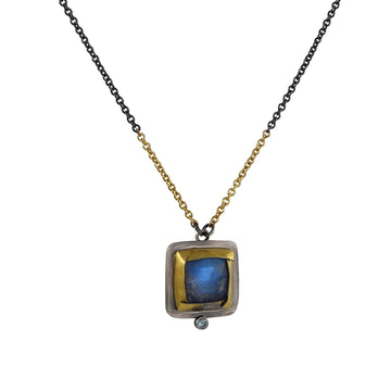 Square Moonstone with Zircon Accent Necklace