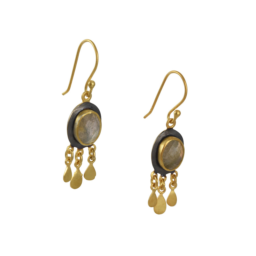 Manjusha - Rose Cut Labradorite Earrings with Fringe