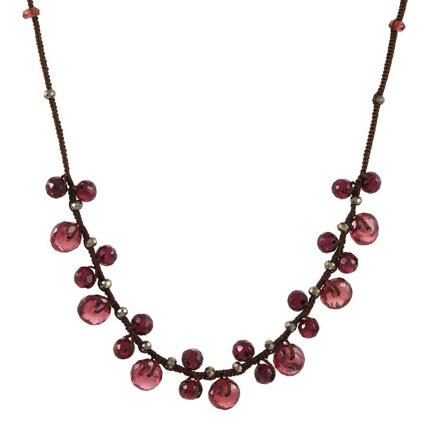 Danielle Welmond - Woven Garnet and Pyrite Necklace