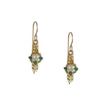 Kate Winternitz - Elise Earrings in Emerald and Akoya Pearl