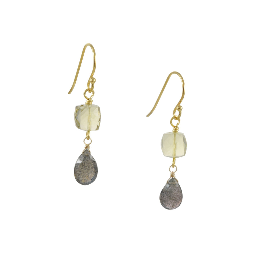 A. V. Max - Lemon Quartz and Labradorite Double Drop Earrings - The Clay Pot - A.V. Max - all earrings, dangle earrings, earrings, labradorite, quartz, Style:Dangle Earrings