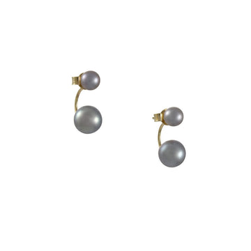 Satomi Kawakita - Grey Pearl Sisters Earrings - The Clay Pot - Satomi Kawakita Jewelry - 14k gold, All Earrings, classic, dangle earrings, Earrings:Studs, pearl, studs