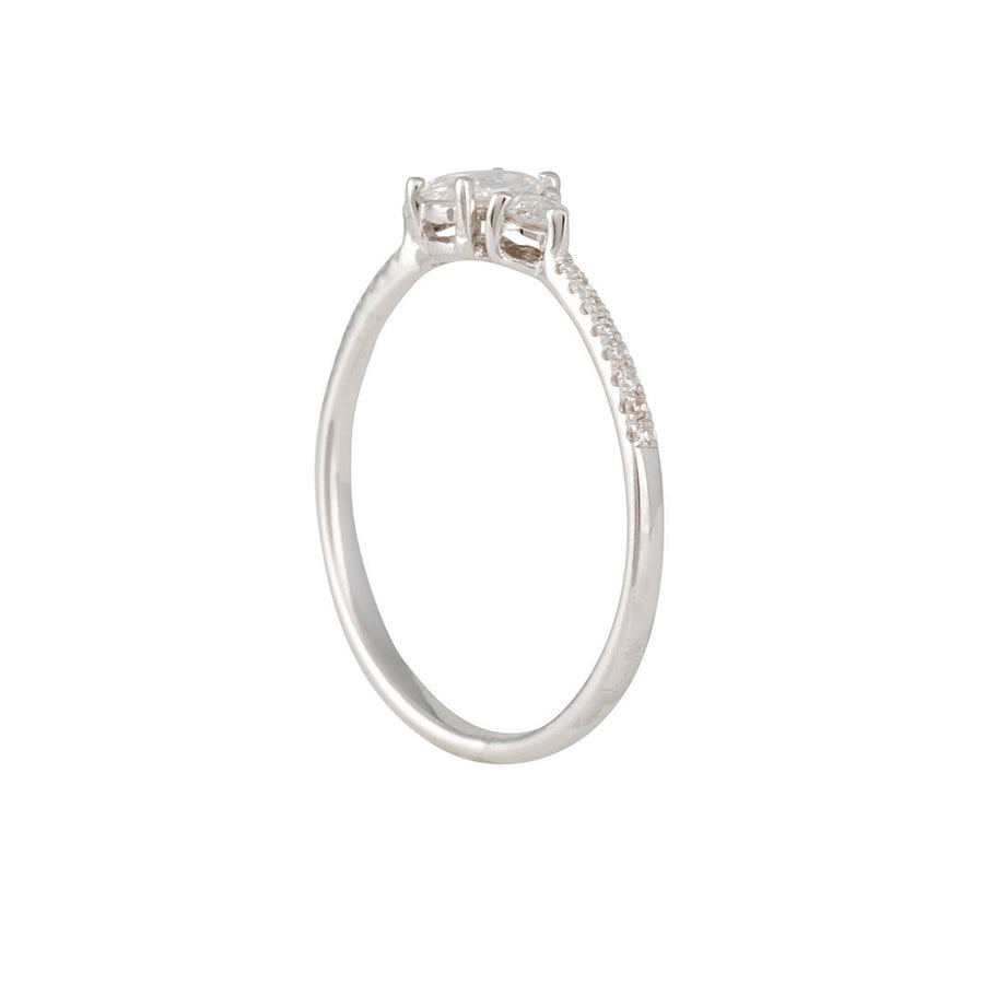 Liven - Triple Rose Cut Diamond Ring With Pave Shoulders in 14K White Gold - The Clay Pot - Liven Co. - 14k white gold, diamonds, engagementring, rings, Size 6